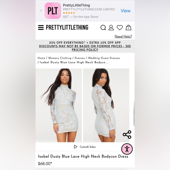 SOLD NWT$68 PrettyLittleThing Nude Baby Blue Lace Bodycon Dress - Picture 3 of 13